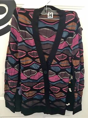 Missoni Black Cardigan with Pink, Blue & Brown Geometric Motif
